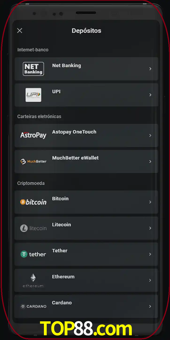 Você pode usar métodos alternativos de depósito.